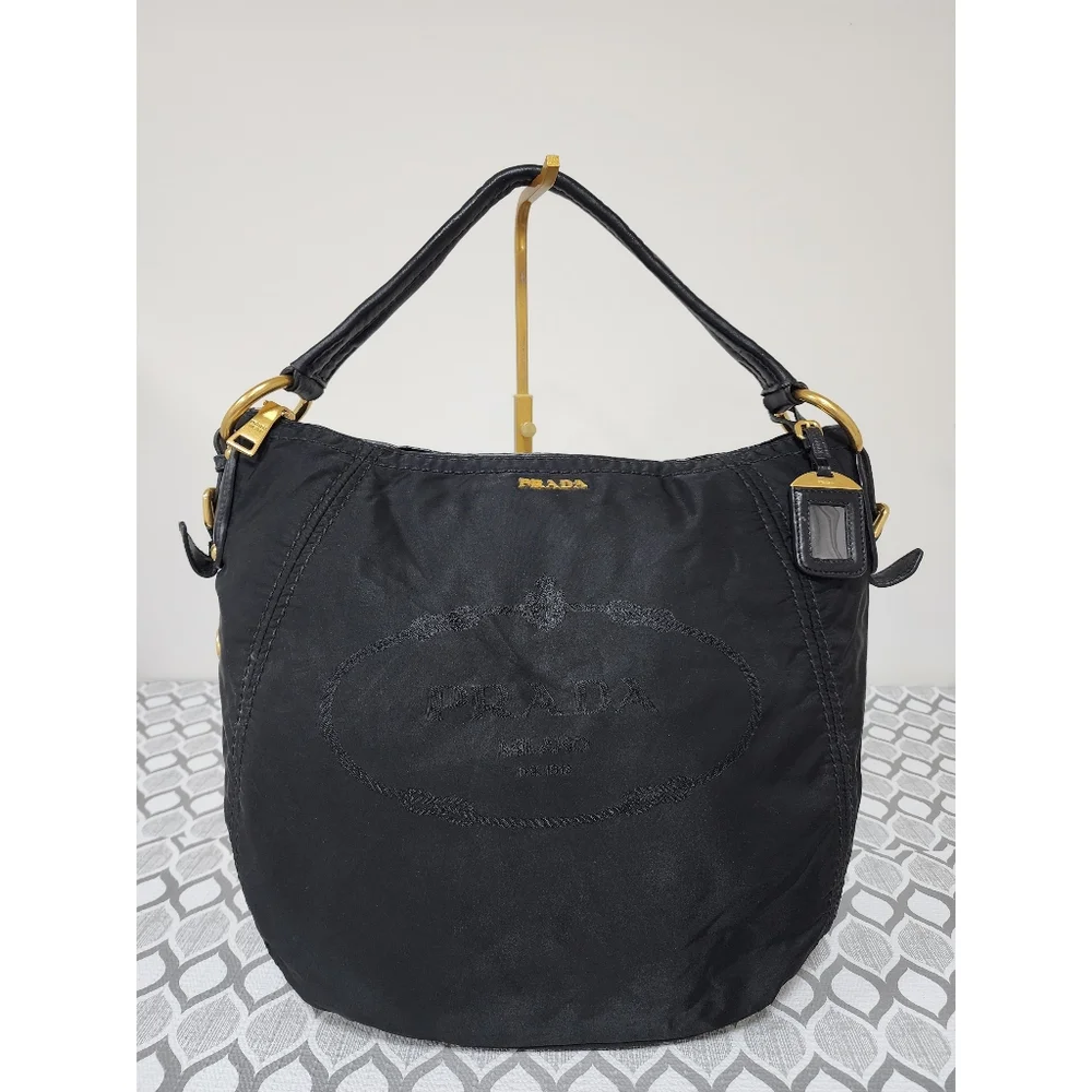 Prada Tessuto Canapa Nylon Hobo Bag Black